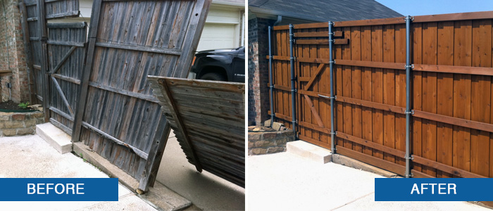 wood fence before and after